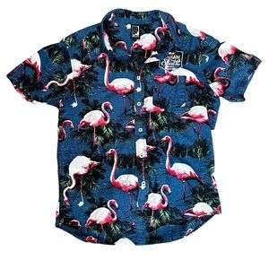Small pink Flamingo button‎ down casual collard shirt